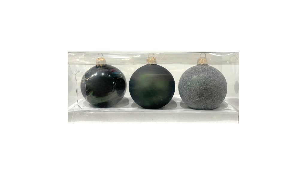 Set of 3 Dark Green Christmas Ornaments
